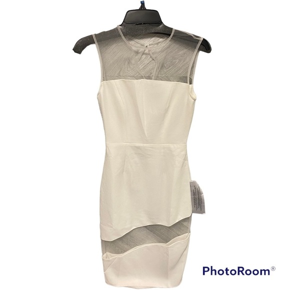 Dress The Population | Valerie Mix Media Sheer Bodycon Dress White Size XS - Picture 2 of 9